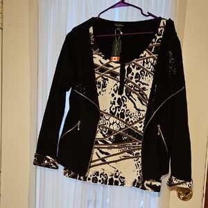 Cartise Large Black and White Animal Print Top with Jacket
